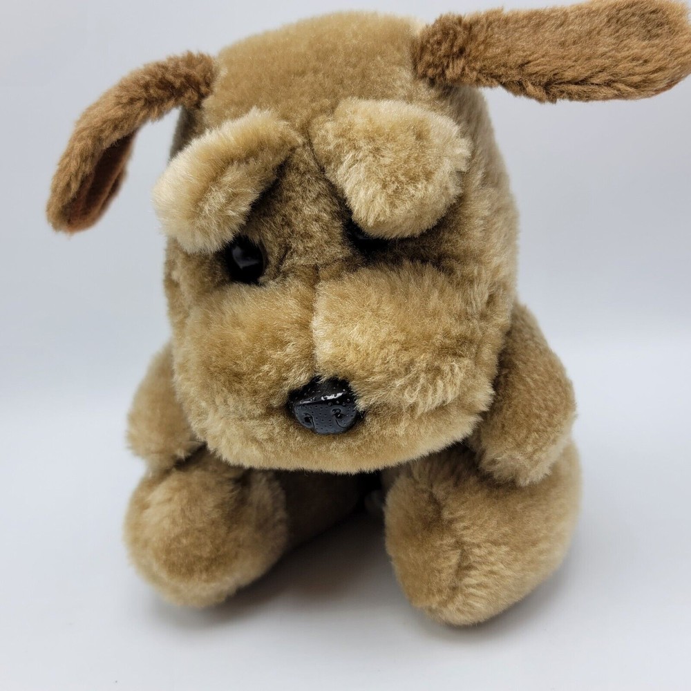 Vintage 1994 Plush Brown Tan Puppy Dog Raffoler Wrinkles Stuffed Animal Toy
